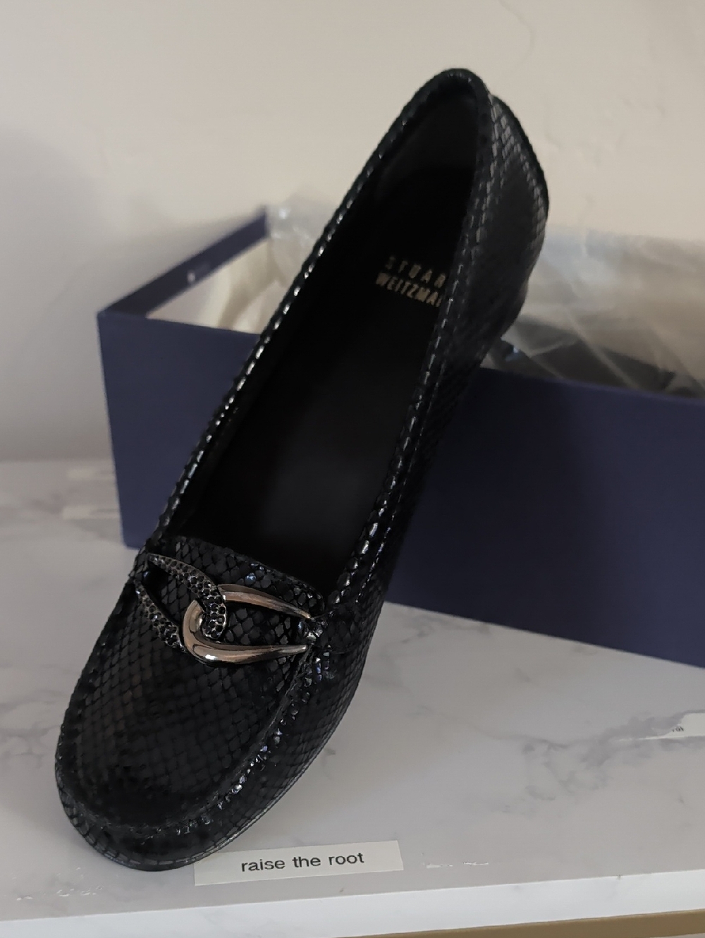New In Box.   Stuart Weitzman Whatashot Black Serpentine.  Size 8.